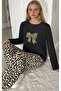 Leopard Pattern Bottom Bow Patterned Pajama Set - 2