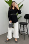 Women's White Ribbed Detailed Pocket Scuba Pants - 4