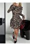 Women's Long Sleeve Turtleneck Ruffled Leopard Print Modal Dress - 6