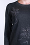 Women's Crew Neck Sequin Embroidered Wool Sweater 2765 Dark Gray - 3