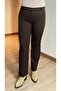 Elastic Waist Plus Size Gabardine Wide Leg Trousers Brown - 2