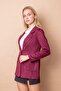 Women's Lightweight Stretch Fabric Suede Fabric Pocket Detailed Buttoned Blazer Lightweight Long Jacket-Burgundy - 5