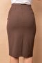 Lined High Waist Below Knee Lightweight Stretch Fabric Slit Fabric Office Pencil Skirt-Brown - 5