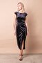 Women's Stretch Fabric Velvet Boat Neck Off Shoulder Front Accessory Slit Double-Breasted Evening Dress/Evening Gown-Siya - 2