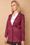 Women's Lightweight Stretch Fabric Suede Fabric Pocket Detailed Buttoned Blazer Lightweight Long Jacket-Burgundy - 6