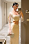 Women's Stone Detailed Long Skirt Bustier Two-Piece Set – Transparent Sleeves and Invitation Combination-L - 3