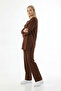 Women's Modal Fabric Two-Piece Set Relaxed Fit Long Sleeve Blouse & Wide Leg Pants - 3