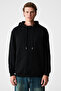 Alessio Men's 100% Cotton Hooded Cord Detailed Oversized Fit Black Sweatshirt