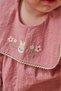Girls' Cotton Dusty Rose Rabbit Embroidered Collared Pocketed Dress - Long Sleeve - 4