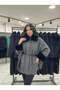 Women's Belted Collar and Sleeves Fur-Trimmed Boucle Cashmere Poncho Black D99844