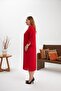 Collar Brooch Detailed Slit Plus Size Dress Red - 4
