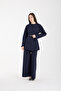 Navy Blue Premium Belted Blouse and Pants Set - 3