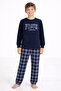 Men's Navy Blue Plaid Pattern Long Sleeve Father-Son Fleece Fabric Winter Thick Pajamas Set - 4