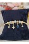 Gold Detailed Blue Stone Flower Shaped Steel Charm Bracelet - 3
