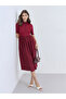 Women Burgundy Buttoned A-Line Midi Dress - 5