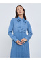 Women Blue Polka Dots Printed Pleated Maxi Dress - 2