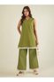 Women Green Cotton Poplin Lace Detailed Tunic with Pants Co-Ords - 2