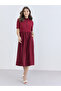 Women Burgundy Buttoned A-Line Midi Dress - 2