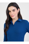 Women Navy Blue Long Sleeves A-Line Midi Dress - 4