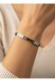316L Steel Silver Color Roman Numeral Zircon Stone Tarnish Free Handcuff Bracelet - 2