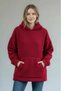 Women's Plush Oversize Hooded Pocket Detail Soft Sweatshirt Burgundy