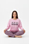 Women's Long Sleeve Embroidery Detailed Pants Plaid Thermal Fabric Pajama Set - 3