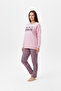 Women's Long Sleeve Embroidery Detailed Pants Plaid Thermal Fabric Pajama Set