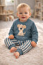 Little Dude Printed Cotton Baby Set Blue Striped Bottom Top 2-Piece Set