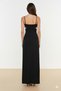Black Window/Cut Out Detailed Woven Long Evening Dress Night Graduation Dress - 4