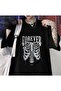 Tefmoda Forever Rib Printed Black Unisex Oversize T-shirt