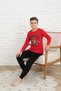 Boy's Cotton Combed Fabric Red-Black Color Character Detailed Pajama Set - 2