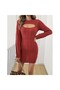 Women's Long Sleeve Half Turtleneck Window Chest Detail Mini Knitwear Dress 30650 - 4
