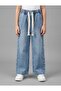 Girl's Thick Denim Pants with Pearls on the Side and Elastic Waist