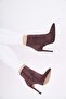 10.5 cm Brown Suede Pointed Toe Women's Heeled Boots