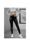 New Season Women's Waist Side Stripe Leather Detail Zippered Women's Diving Leggings 30476