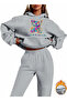Design Lover Bear Alt Üst Oversized Women's Hooded Gray Black Tracksuit Set