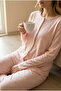 Pink Heart Pattern Patchwork Button-Front Knitted Pajama Set - 3