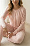 Pink Heart Pattern Patchwork Button-Front Knitted Pajama Set - 4