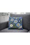 Digital Printed Knitted and Denim Textured Decorative Throw Pillow Cover with Floral Motifs - 2