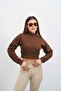 Women's Brown Zippered Crop Sweatshirt