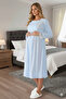 New Season Women's Blue Lace Buttoned Special Design 100% Cotton Maternity Nightgown - 2