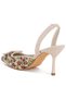 Women Embroidered Buckle Detail Stiletto Heels in Beige - 3