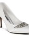 Women Diamante Brooch Detail Satin Pumps in White - 4