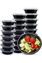 150 Pack Compartment Round Black Base with Lids Food Storage Container