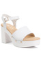 Women Recycled Leather High Block Sandals in White