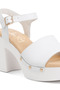 Women Recycled Leather High Block Sandals in White - 4