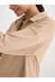 Women Beige Waffle Knit Collar Detail Top - 4