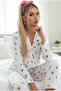 طقم بيجاما محبوك خفيف بأزرار، مناسب للمواسم الانتقالية، بنقشة قلوب متعددة الألوان - 7978