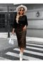 Trend Women's Long Sleeve Crew Neck Modal Blouse and Leopard Print Skirt Two Piece Set - 2