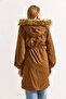 Women's tan long gabardine wool-lined coat - 6